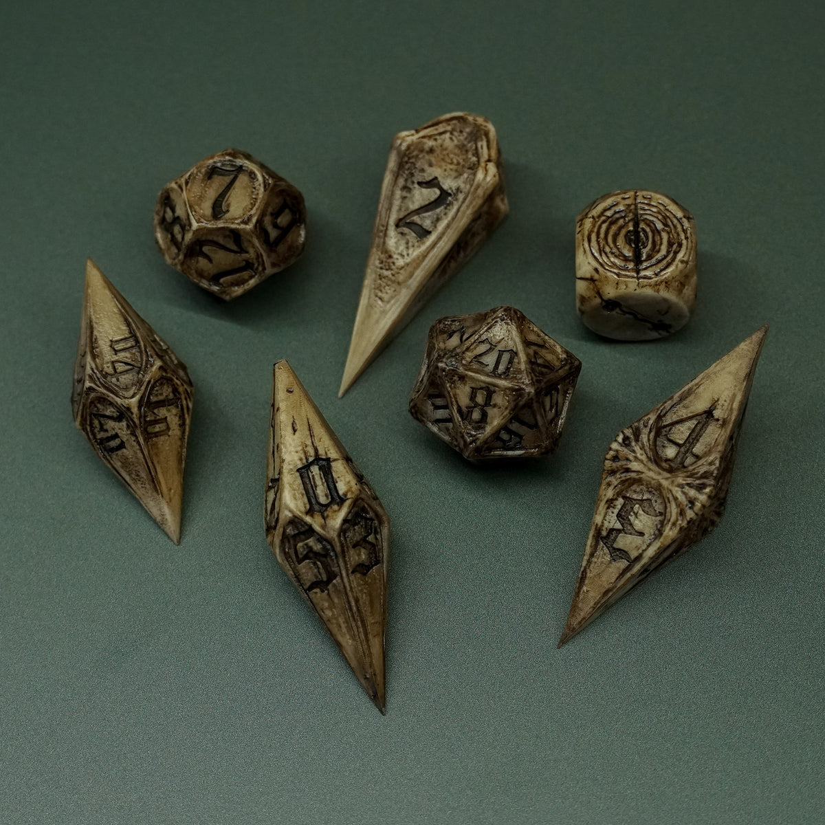 Necrohedral Bone Dice Full Set - Woodland Rot