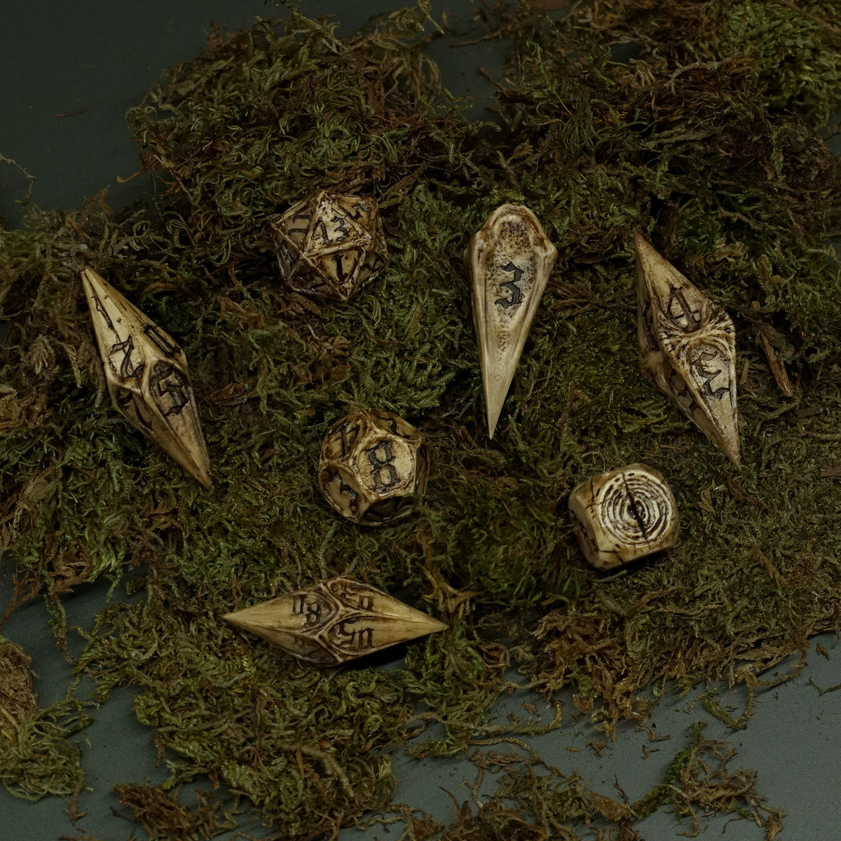 Necrohedral Bone Dice Full Set - Woodland Rot